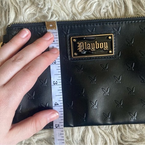 Playboy black bunny embossed faux leather zip pouch wallet make up bag - Picture 6 of 7