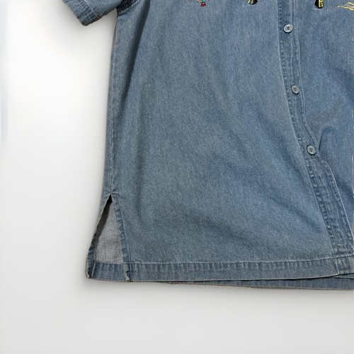 VTG Passion Button Up Chambray Jean Shirt Womens L Cotton Blue Hot Air Balloons - Picture 7 of 11
