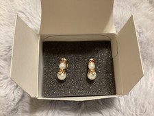 Avon Vintage Clip-On Earrings Faux Pearl Gold Tone Snowman Holiday Christmas