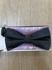 New Men Black Bow tie And Pocket Square Handkerchief Set