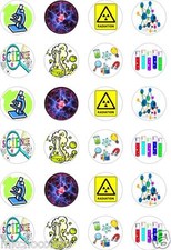 24 x PRECUT SCIENCE THEMED RICE/WAFER PAPER CUP CAKE TOPPERS