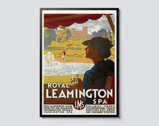Royal Leamington Spa Vintage Travel Illustration Poster, UK Fountain and Castle