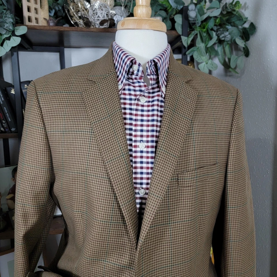 Casaco esportivo masculino Greg Norman para Tasso Elba dois botões marrom Houndstooth poli 42L - Imagem 2 de 4