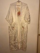 Vintage White Satin Health brand Dressing Gown Robe Kimono Sz M