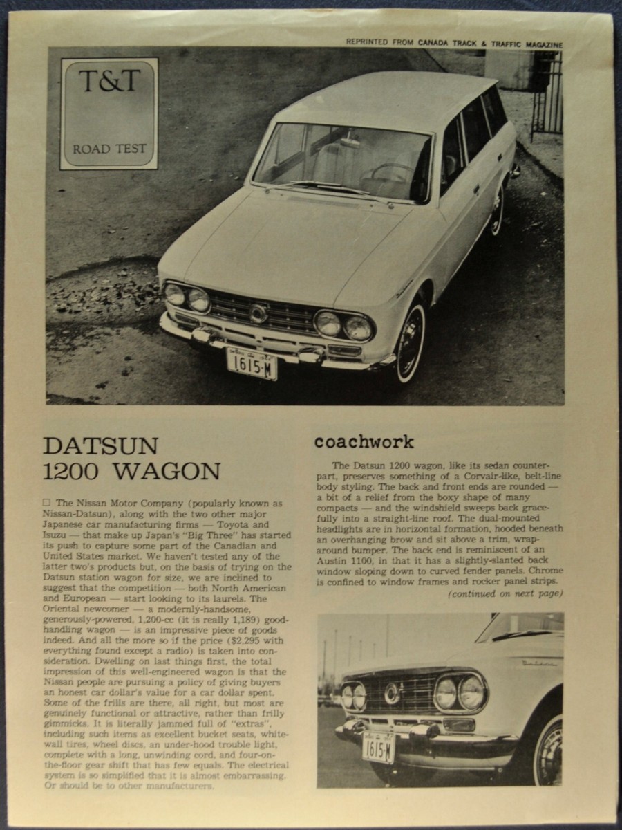 1964-1965 Datsun 1200 Wagon Road Test Brochure Folder Nissan