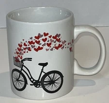 Clay Art White Coffee Tea Cup Mug Bicycle Hearts Valentines Sweethearts 15oz.