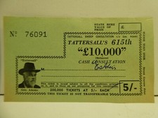 VINTAGE GEO. ADAMS TATTERSALLS MELBOURNE VICTORIA TICKET 10,000 POUNDS