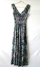 Just Love Womens Multicolor Abstract Print V-Neck Smocked Maxi Dress Size M