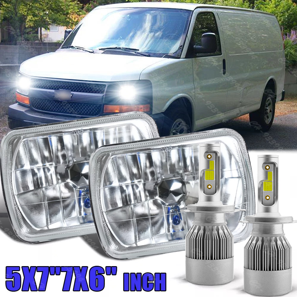 Pair For Chevy Express Cargo Van 1500 2500 3500 7x6 5x7 LED Headlights
