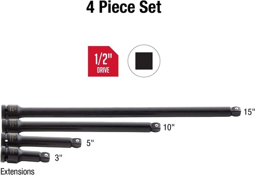 SUNEX TOOLS 2504: 1/2 Inch Drive Impact Extension Set, 4 Piece, Cr-Mo Steel - Picture 2 of 5