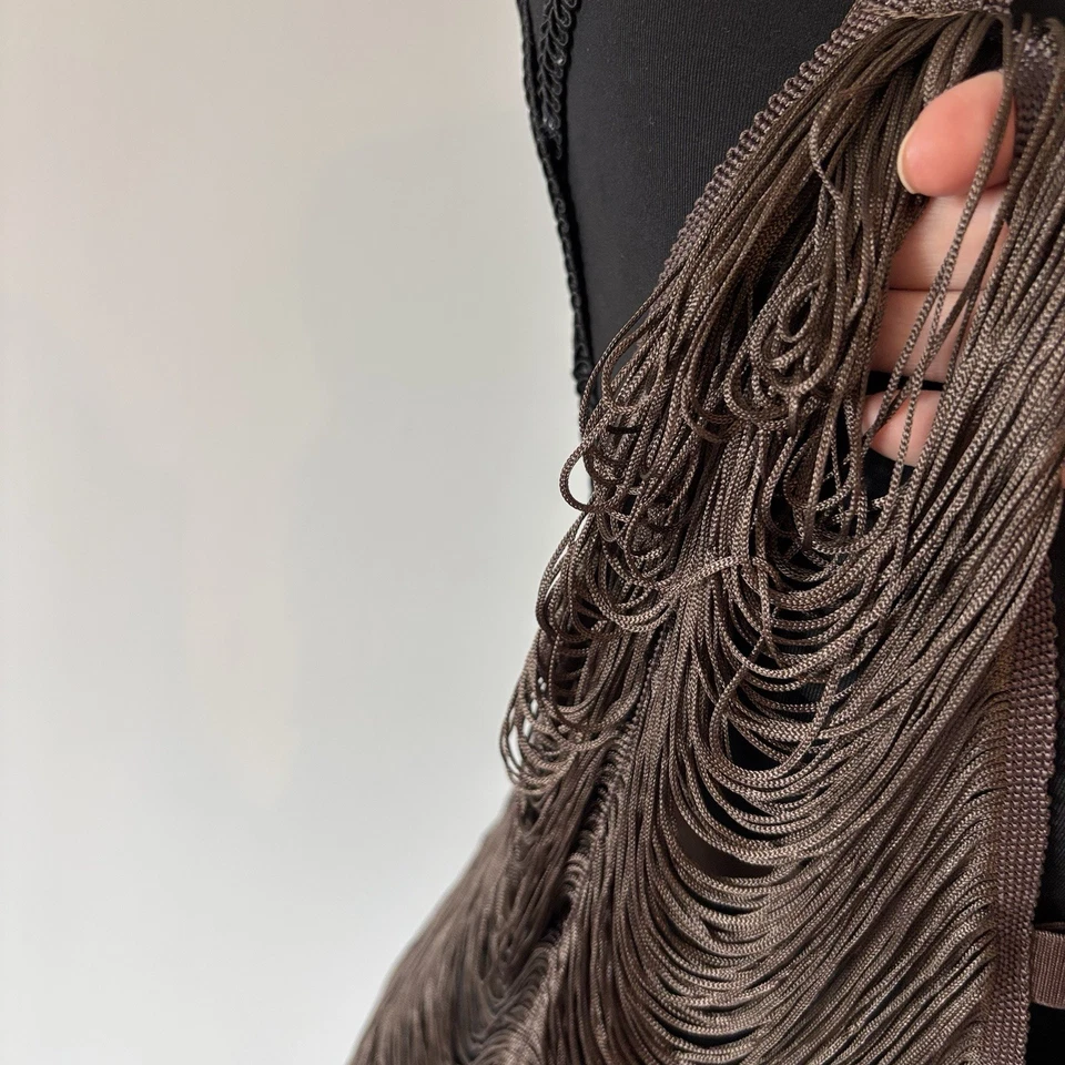 Mini Vestido con Flecos Talla S-Med Marrón Flecos Festival Vaquera Rancho Country Boho Foto 3 de 4