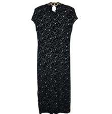 VTG Molly Malloy Y2K Dress 10 Black Maxi Slit Floral Fairy Whimsigoth Witchcore