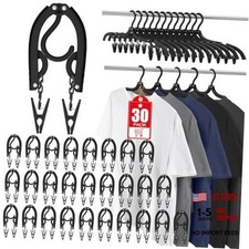 30 Pcs Travel Hangers Portable Foldable Hangers with 60 30 Pack Pitch Black