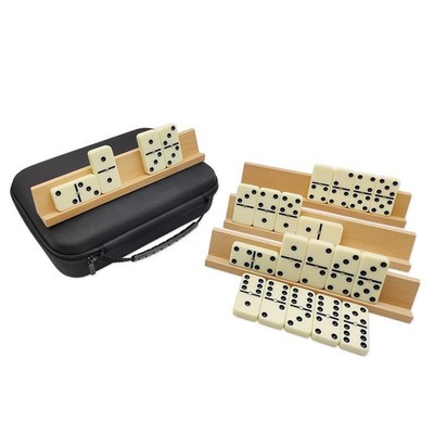 Dominos Set for Adults with 4 Wooden Racks, Double 6 Dominoes Game Set with 2...