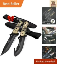 Ergonomic Full Tang 2 Piece Hunting Knife Set - Straight Edge & Gut Hook Blades