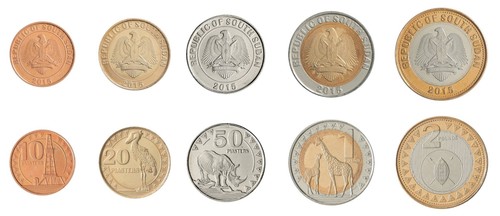 South Sudan 10 Piasters - 2 Pounds 5 Pieces Set, 2015, KM #1-5, Mint