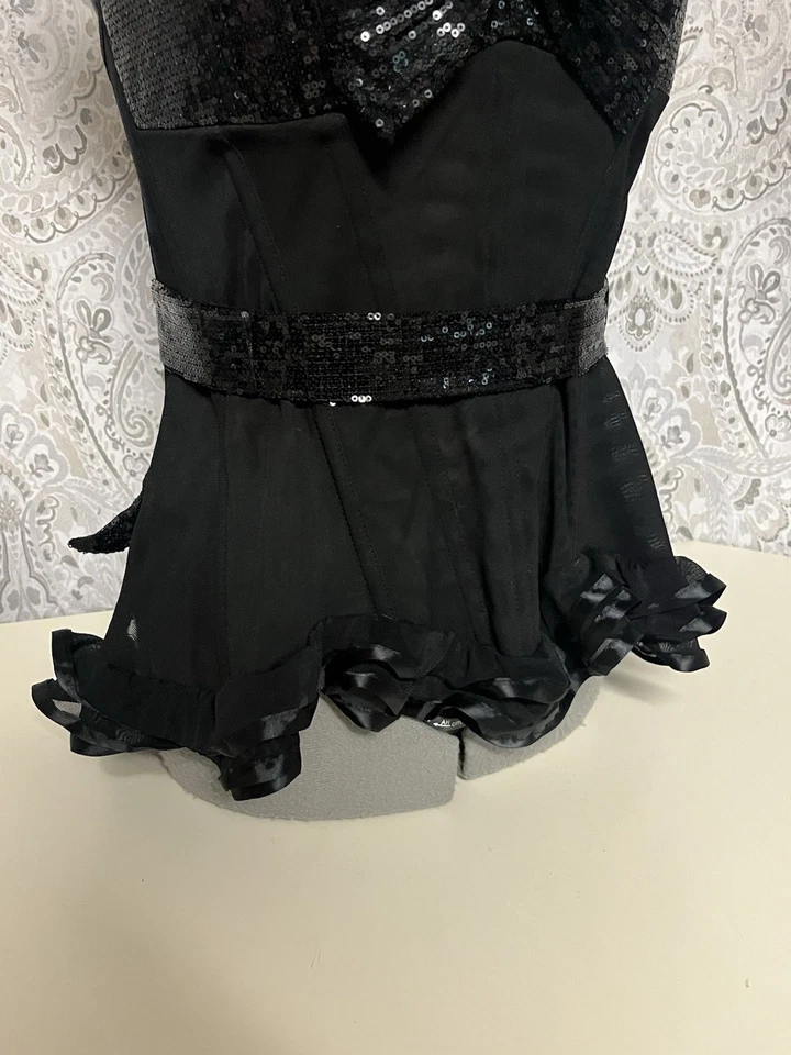 Adore Me Negro Lentejuelas Lazo Corsé Lencería Top Mujer Mediano Halter Foto 3 de 4
