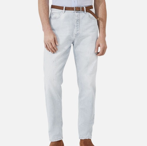 Brunello Cucinelli Men Blue White Faded Distressed Denim Jeans Pants Size 54