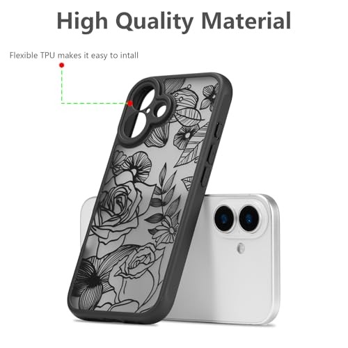 Hülle, Floral Rose süße Handyhülle für Damen Mädchen für iPhone 16 schwarz - Bild 8 von 8