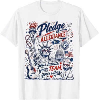 Pledge Allegiance to Your Hands Team Statue of Liberty Disco T-Shirt