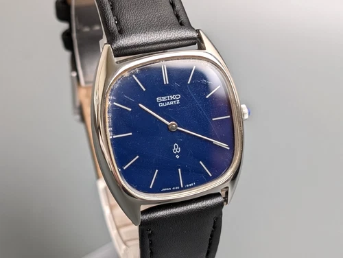 Vintage 1970's SEIKO 4130-5180 Blue Dial Quartz Square Men's Watch 32mm