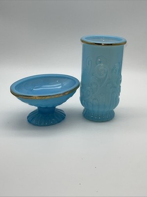 Avon Bristol Blue Collection Soap Dish and Rinse Cup Set VTG Glass 