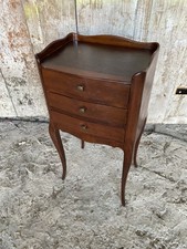 Chevet Ancien Table Nuit Style LOUIS XV Bois 3 Tiroirs Vintage #D586