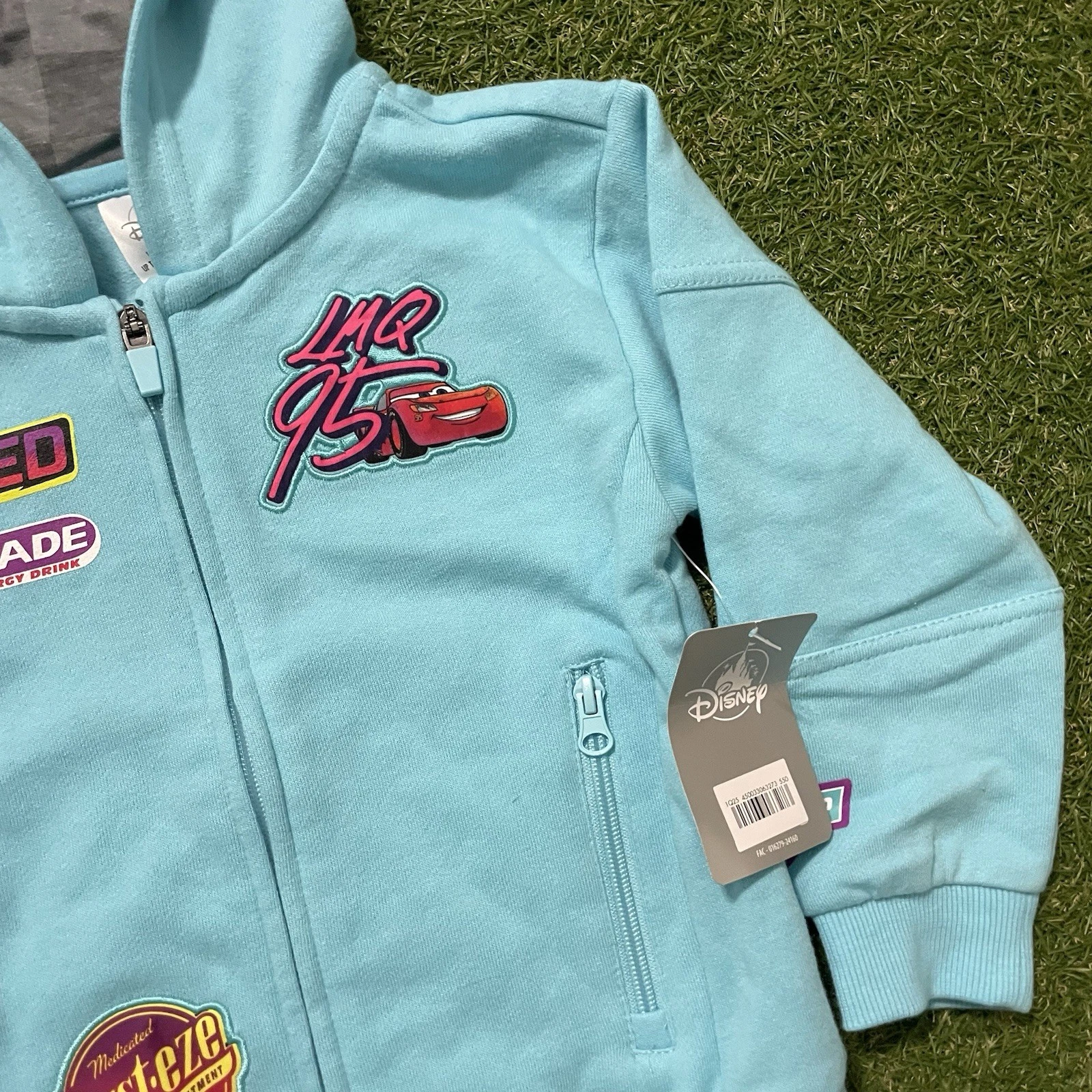 ALEXANDER MCQUEEN Felpa con cappuccio zip Lightning McQueen bambini ragazzi taglia 4 auto film Disney nuova con etichetta