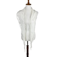 White Lace Fringe Scarf Shawl Wrap Boho Sheer Delicate Festival Cottage Wedding