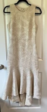 BADGLEY MISCHKA Midi Dress Long High Low Gown Mother Metallic Pale Pink OO203