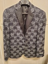 PROM TIME 38R JOS A BANK Floral Dinner Jacket Blazer Tailored Fit Charcoal