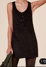 Reformation Joni black  Suede Lace Up Sleeveless Mini Dress Size M