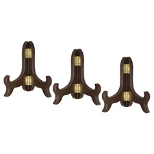 3pcs 4" Easel Plate Holder Wooden Folding Display Stand Brown
