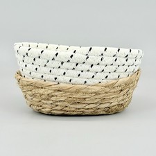 Pair of Small Handwoven Rope Baskets Cotton Twill Straw Decor Storage 6.25"