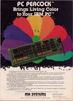 MA Systems PC Peacock Color Graphics Adapter Vintage Print Ad 1984