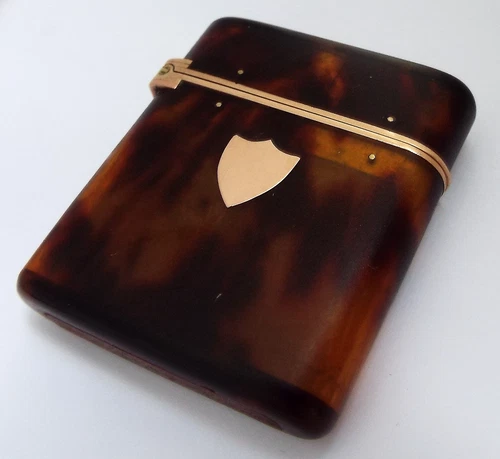 FABULOUS CLEAN ANTIQUE 1915 SOLID 9CT GOLD & FAUX TORTOISESHELL VESTA MATCH CASE