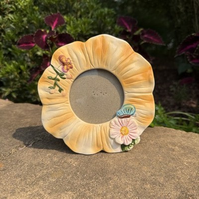 VTG Special Moments Ceramic Sunflower Butterfly Picture Frame 3 x3  Cottagecore
