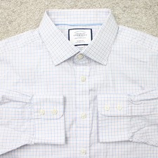 Charles Tyrwhitt Shirt Mens 17 1/2, 34 Blue/Red Classic Fit Egyptian Cotton L/S