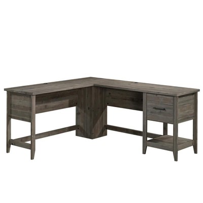 SAUDER Summit Station 58.661 in. L-Shaped Pebble Pine Computer Desk with File
