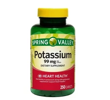 Spring Valley Potassium Caplets Dietary Supplement Value Size, 99 mg, 250 Count