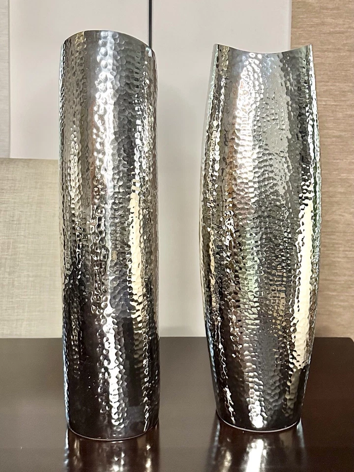 Hohe Design Vase, Aluminium gehämmert, 52 cm, 3 x vorhanden, Neu / B-Ware - Bild 2 von 4