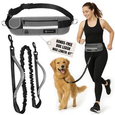 Hands Free Waist Leash for Dog Walking Running Hiking with Zipper Pouch Adjus...