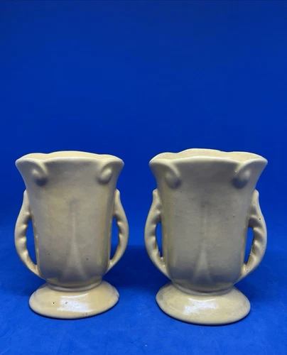 Haegar Double Winged Handle Vase Yellow 4" tall, Set of 2