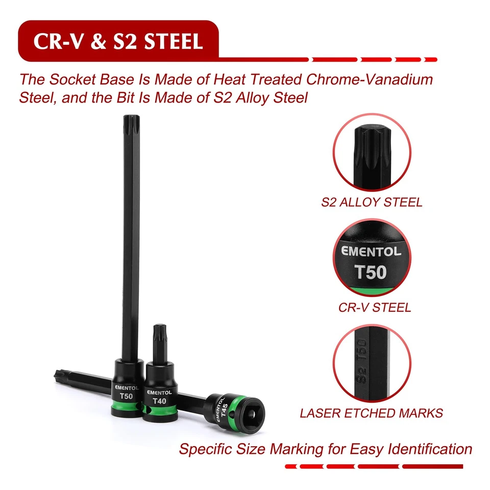24PCS 3/8" Drive Impact Torx Bit Socket Set, Extra Long Star Bit Sockets, T10... - Image 4 of 4