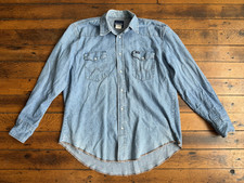 Vintage Wrangler Denim Pearl Snap Western Work Shirt Men's XL Blue MS7127D