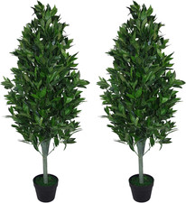 -7092-PAIR Pair of 120Cm (4Ft) Artificial Topiary Bay Trees Pyramid Extra Large,