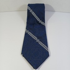 Wemlon by Wembley Mens Silk Blend Blue Paisley Geometric Necktie Vintage
