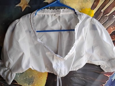 Sz 6. White Dirndl Blouse, Top, Shirt 1/4 ARMS Trachten.Oktoberfest,Cotton