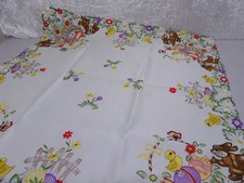 Nappe De Pâques Broderie Poussin Oeufs Fleurs - Polyester - Vintage - 85 x 85 cm