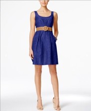 NWT Nine West Fit and Flare Western Cowboy Dress in Blue, Size 8.